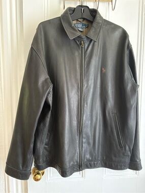 Polo by Ralph Lauren Men's Dark Gray Leather Zip Bomber